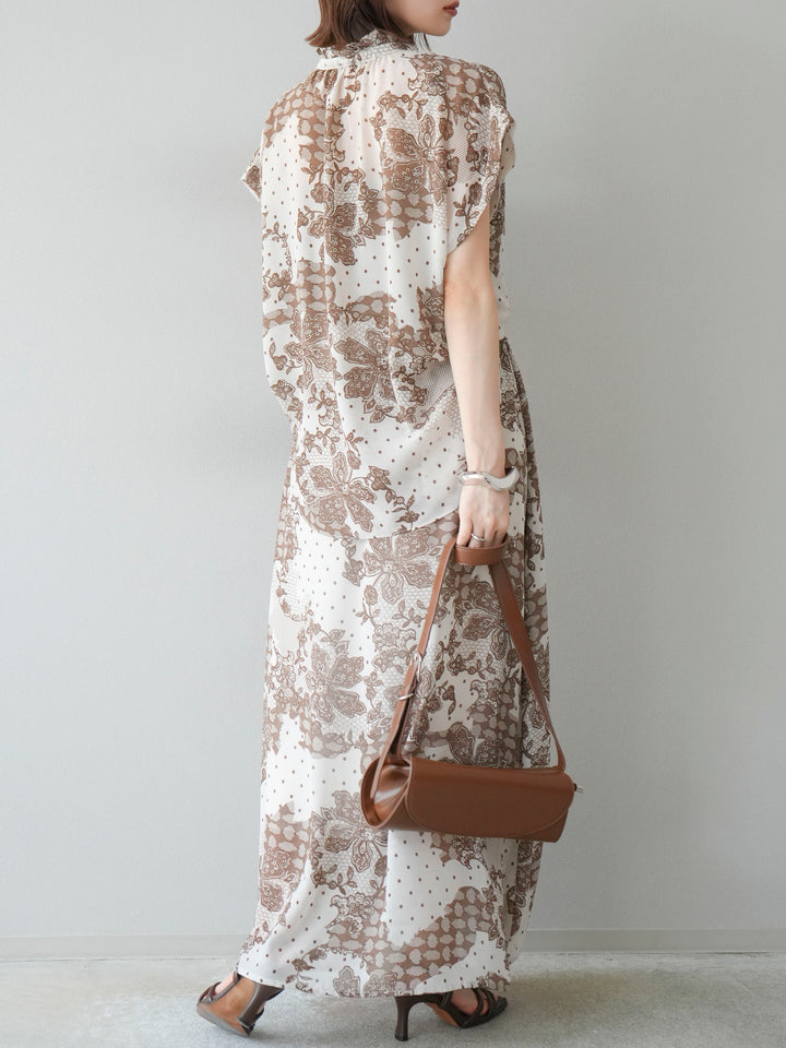 [予約]フラワーパターンフレアスカート/ベージュ