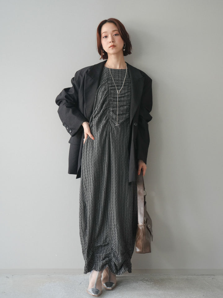 [SET]シャーリングジャガードノースリーブワンピース+エフォートレステイラードジャケット(2set)
