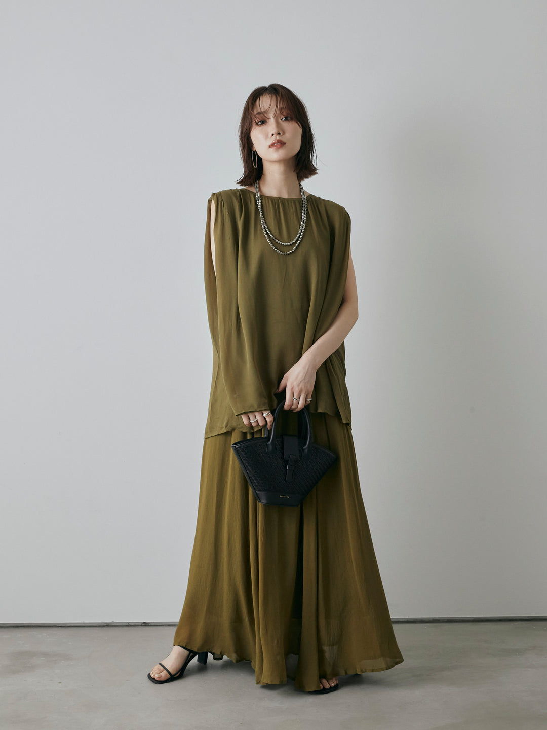 [予約]シアーフレアマキシスカート/グリーン