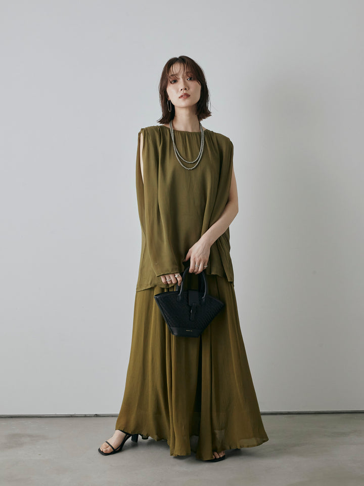 [予約]シアーフレアマキシスカート/グリーン