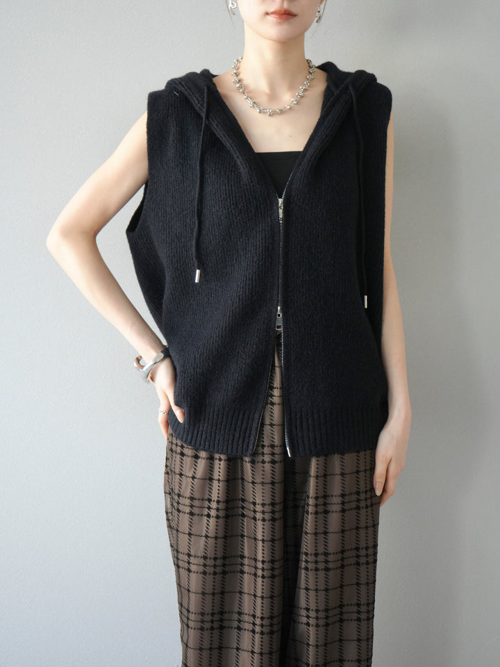 [予約]ノースリーブニットパーカー/ブラック