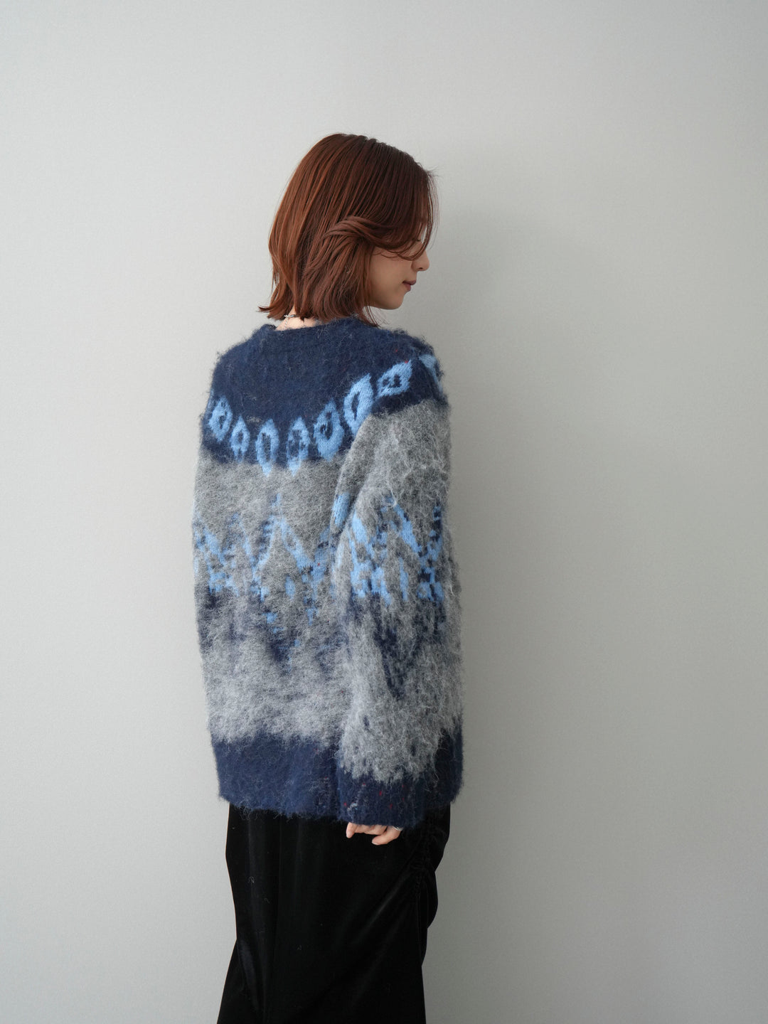 [SET]シャギーニュアンス柄ニットプルオーバー+ギャザーベロアスカート(2set)