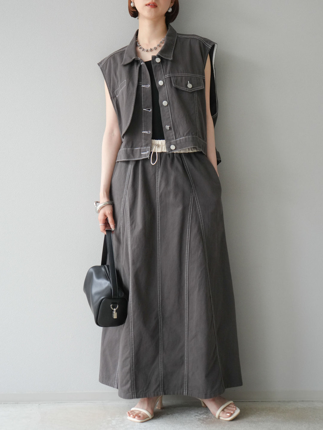 [SET]ステッチコットンツイルベスト＆スカートSET UP(2set)