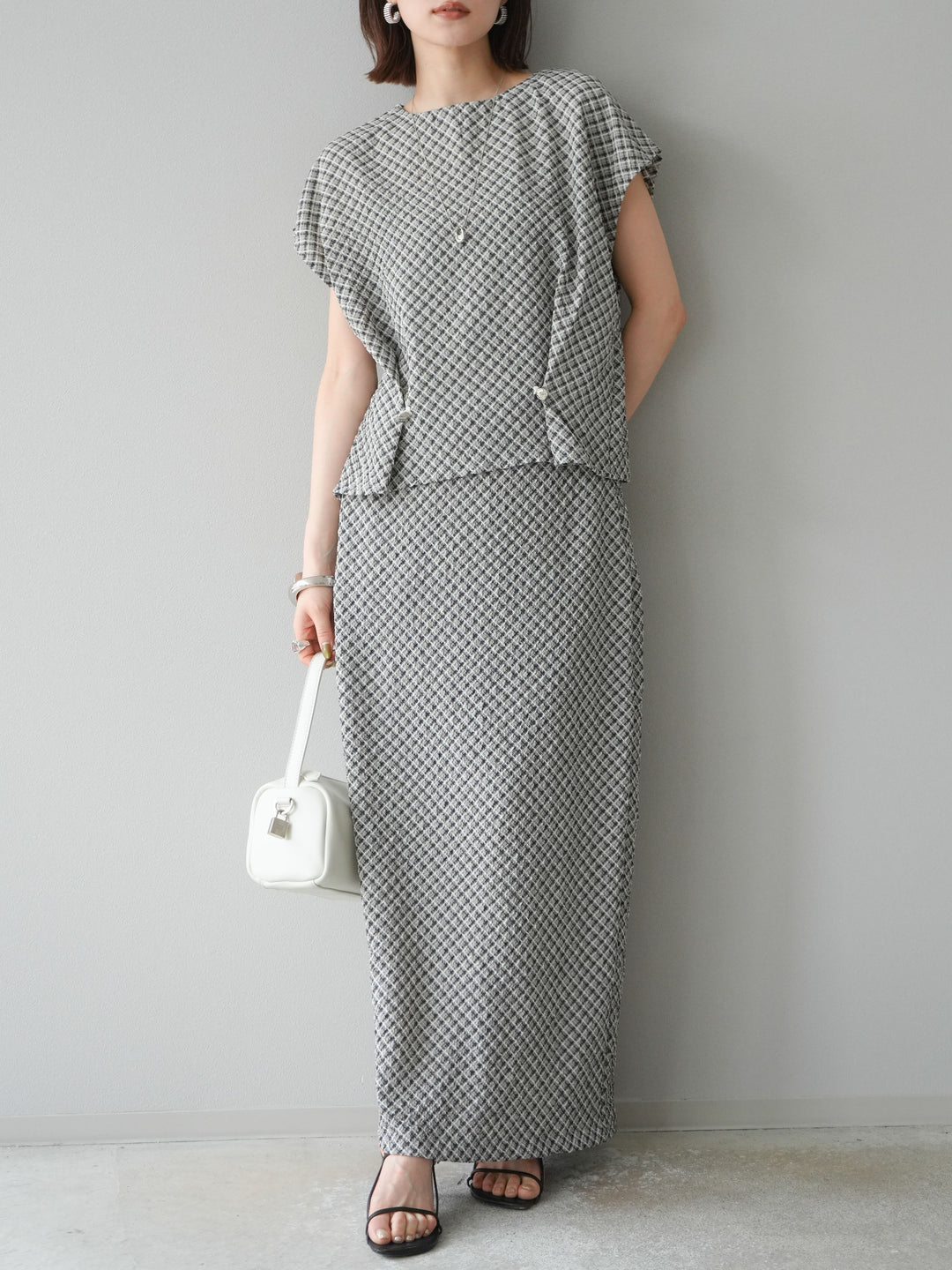 [予約]チェック柄タイトスカート/ブラック