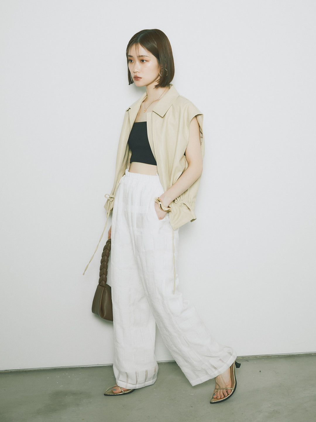 [予約]シアーブロックチェックパンツ/ホワイト