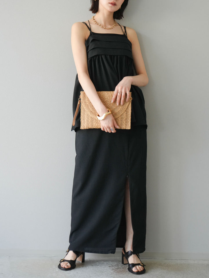 [予約]リネンライクZIPスリットタイトスカート/ブラック