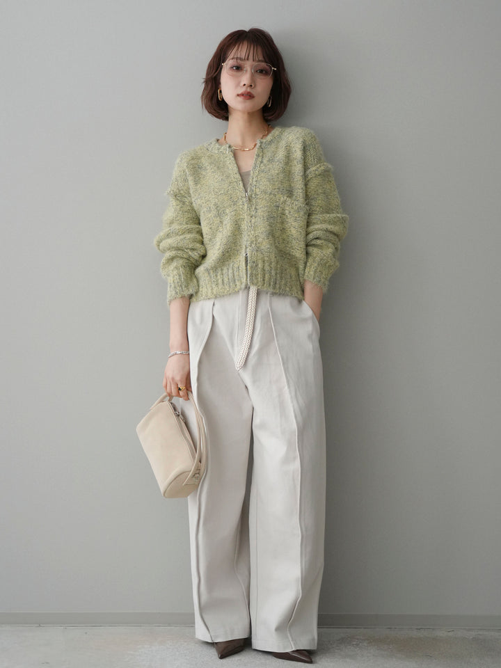[SET]ミックスヤーンダブルZIPニットカーディガン+コットンツイルカーブパンツ(2set)