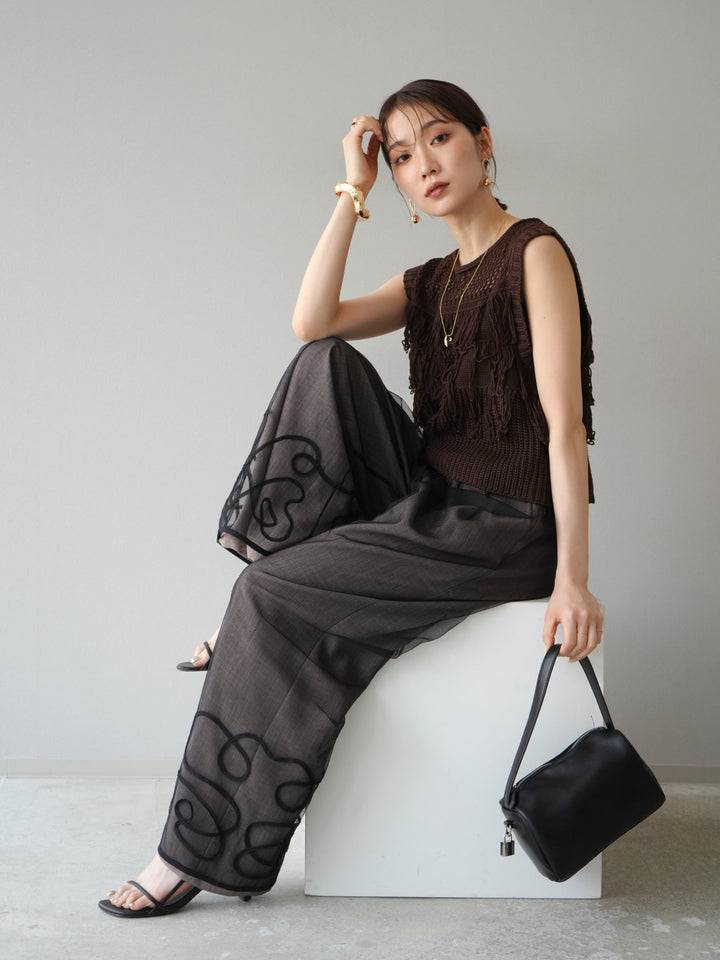 【預購】鏤空流蘇針織上衣/棕色