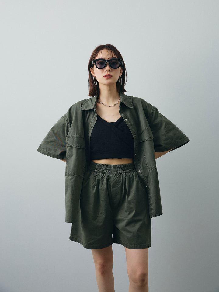 [SET]ミリタリーオーバーシャツ＆ハーフパンツSET UP+リネンライクカシュクールデザインビスチェ(2set)