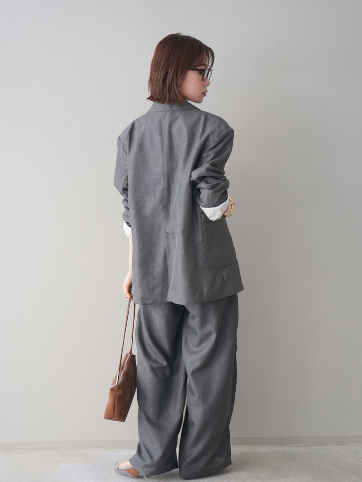 [SET]リネンライクテーラードジャケット+リネンライクバックオープンジレ+リネンライクタックワイドパンツ(3set)
