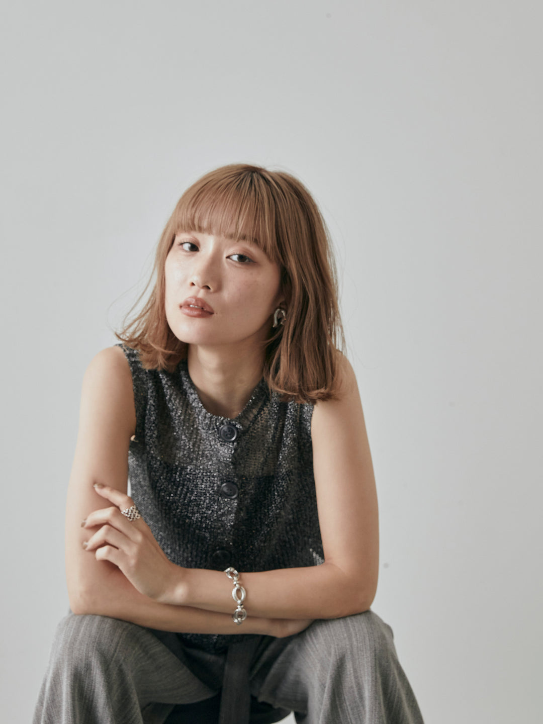 [予約]コードラメニットベスト/ブラック