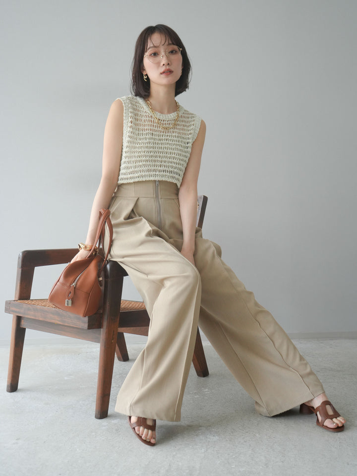 [予約]ミックスヤーン透かし編みニットタンクトップ/アイボリー