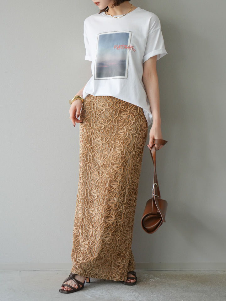 [予約]パイピングフラワーシアーベロアスカート/ベージュ