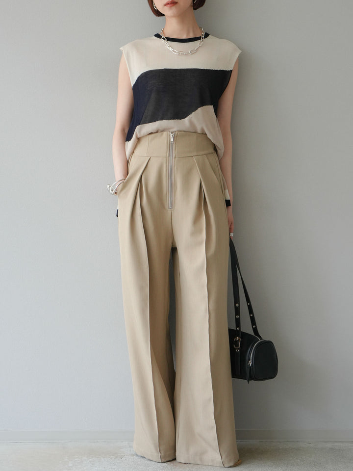 [予約]バイカラーノースリシアーニットプルオーバー/アイボリー