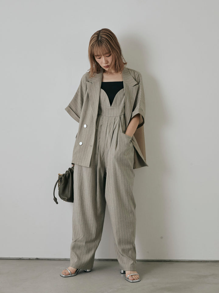 【預購】人字紋條紋工裝褲/米白色