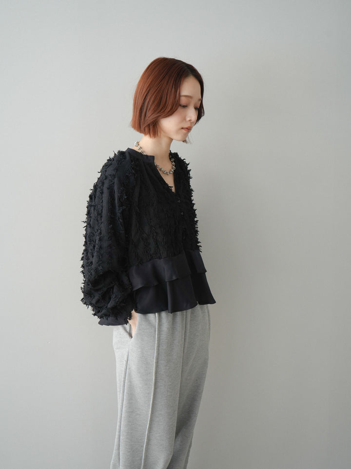 [SET]ジャガードぺプラムフリルブラウス+2WAYデザインスウェットパンツ(2set)