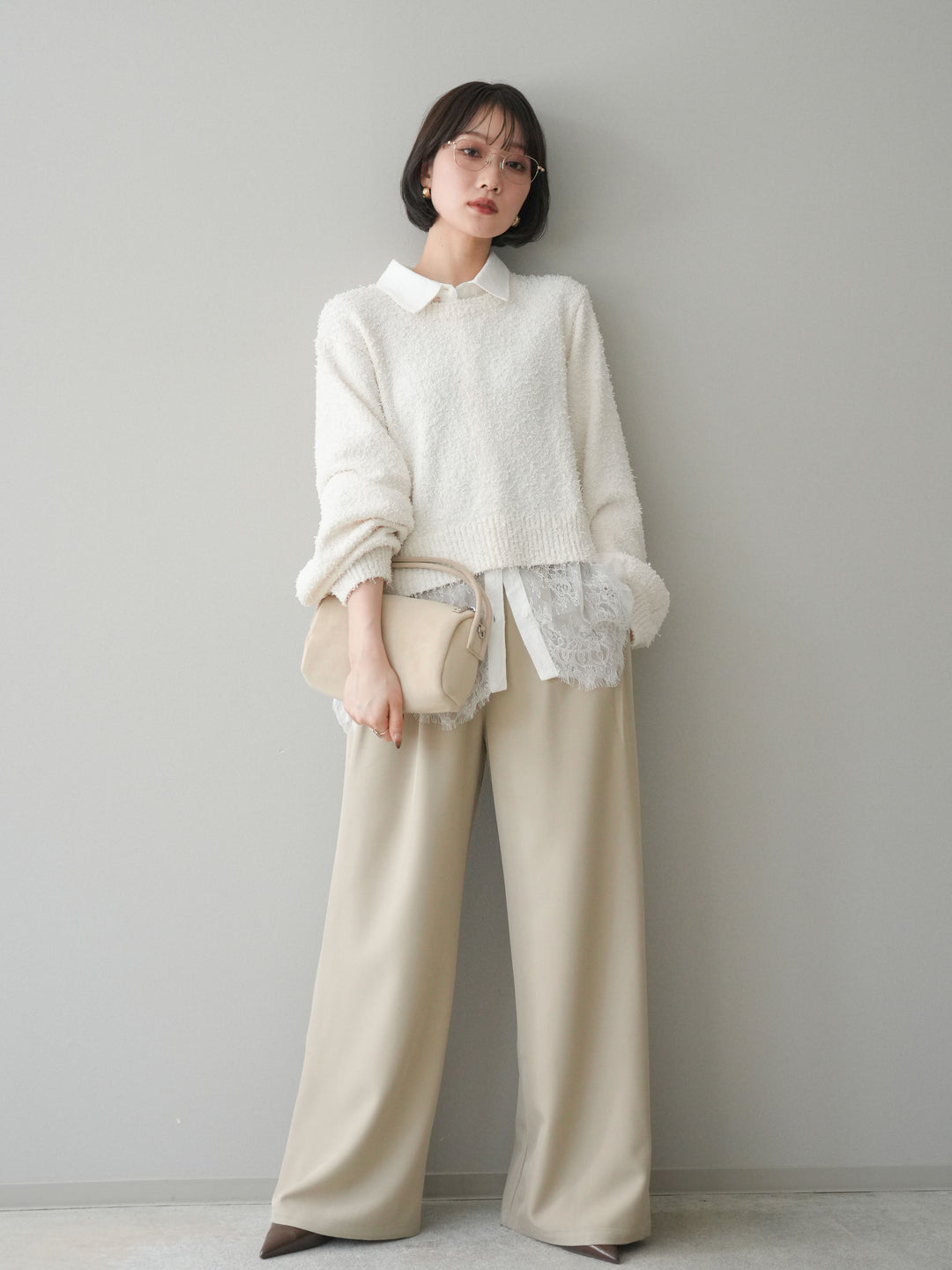 [予約]ウエストレースタックワイドパンツ/ivory