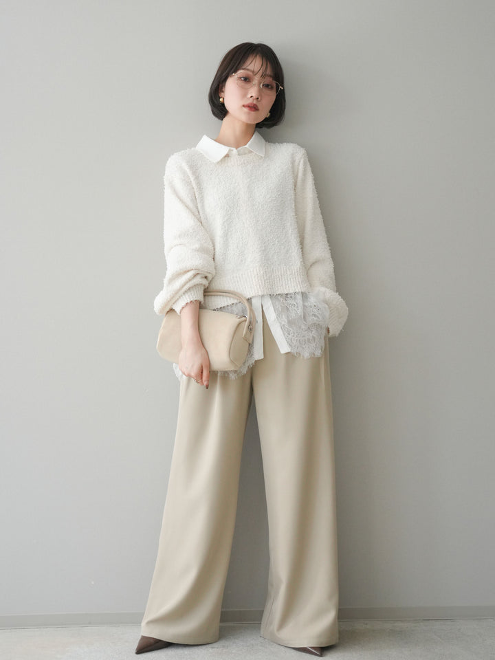 [予約]ウエストレースタックワイドパンツ/ivory