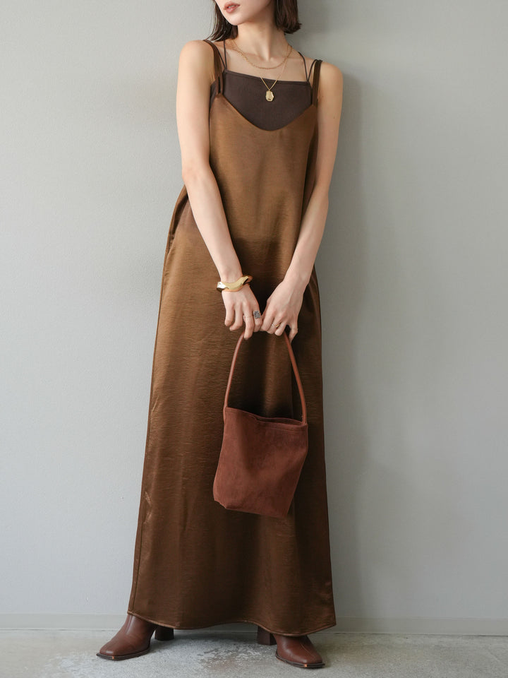[予約]サテンキャミワンピース/ブラウン
