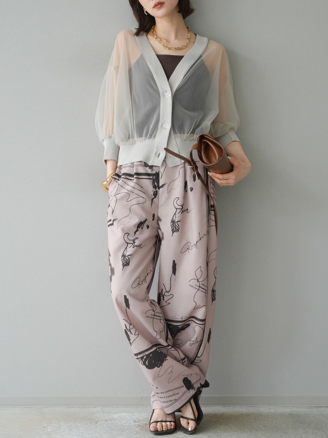 【預購】彩繪褶襉褲/米色