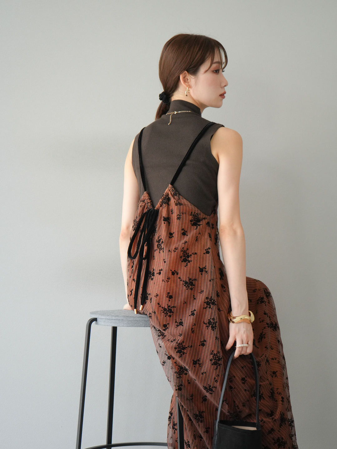 [予約]フロッキーチュールレイヤードベロアキャミワンピース/オレンジ