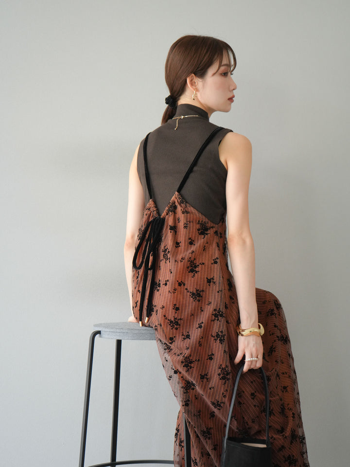 [予約]フロッキーチュールレイヤードベロアキャミワンピース/オレンジ