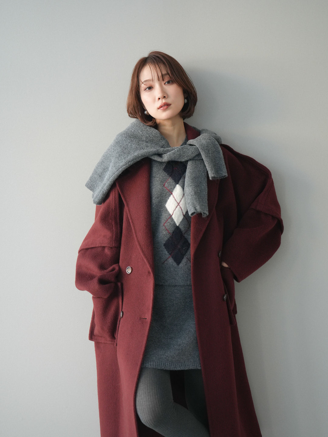 [20%オフ]カシミヤ100%ダブルブレストロングコート/red