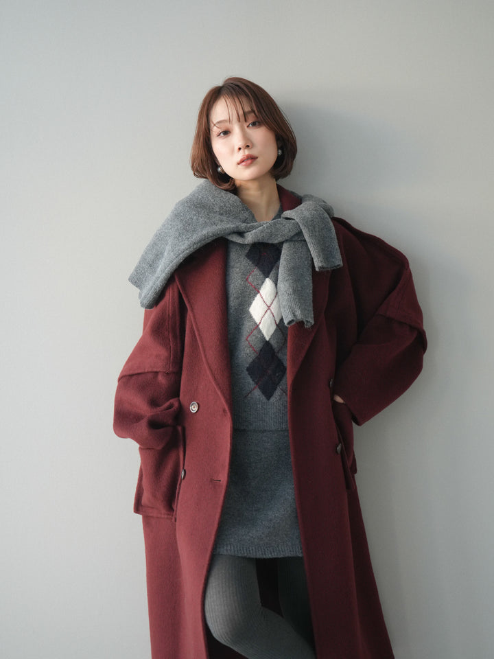 [20%オフ]カシミヤ100%ダブルブレストロングコート/red