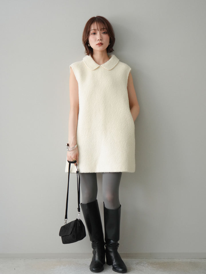 [予約]襟付きブークレミニワンピース/offwhite