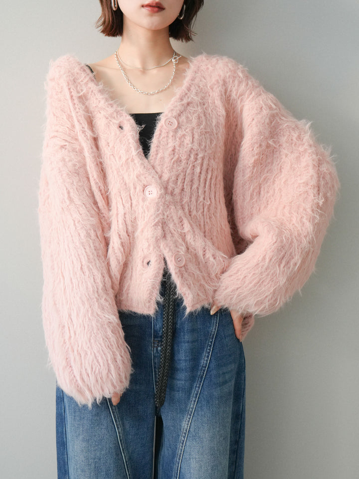 [SET]シャギーオーバーニットカーディガン+選べるアクセセット(2set)