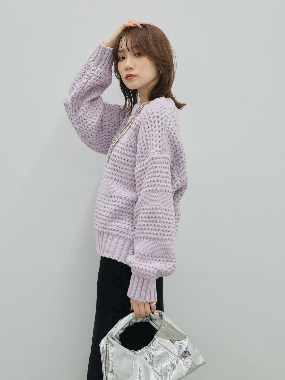 【Allure】[SET]ライン編みニットプルオーバー+ライン編みニットプルオーバー(2set)