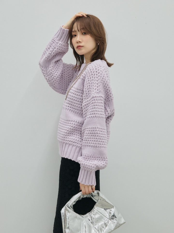 【Allure】[SET]ライン編みニットプルオーバー+ライン編みニットプルオーバー(2set)