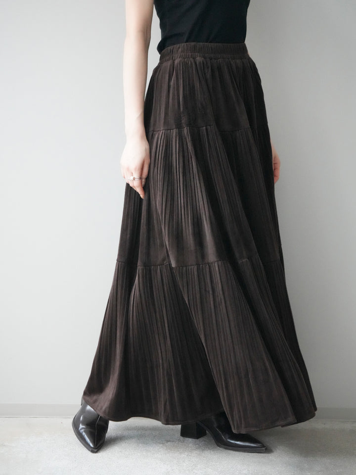 [予約]ベロアティアードワッシャースカート/brown