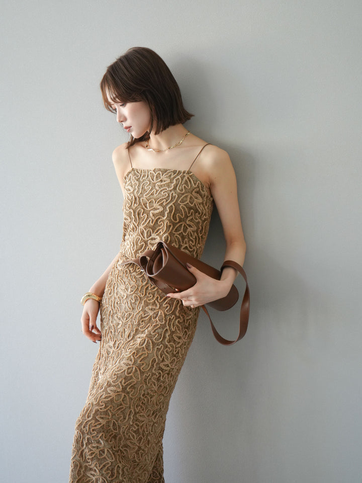 [予約]パイピングフラワーシアーベロアキャミソール/ベージュ