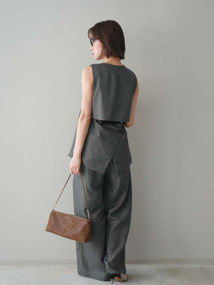 [予約]リネンライクタックワイドパンツ/charcoal