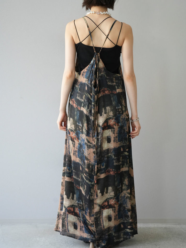 [Pre-order] Nuanced Pattern Back Cross Camisole Dress/Navy