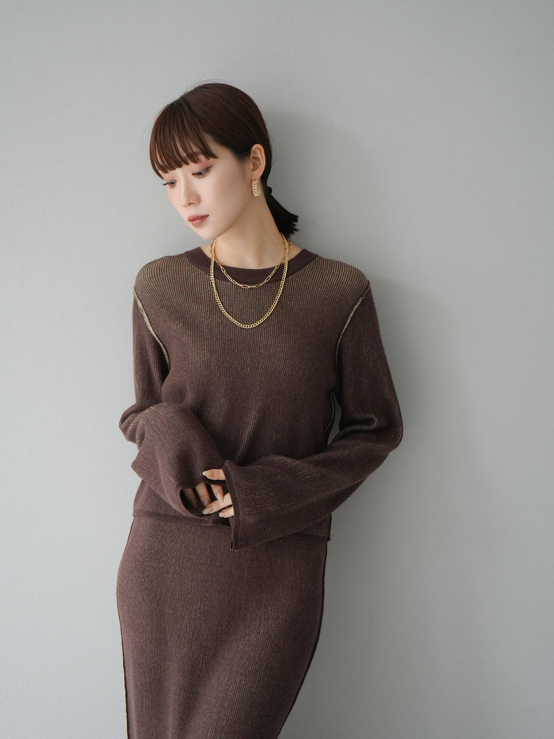 [套裝] 雙面配色羅紋針織套頭衫 + 可選飾品套裝（2 套）