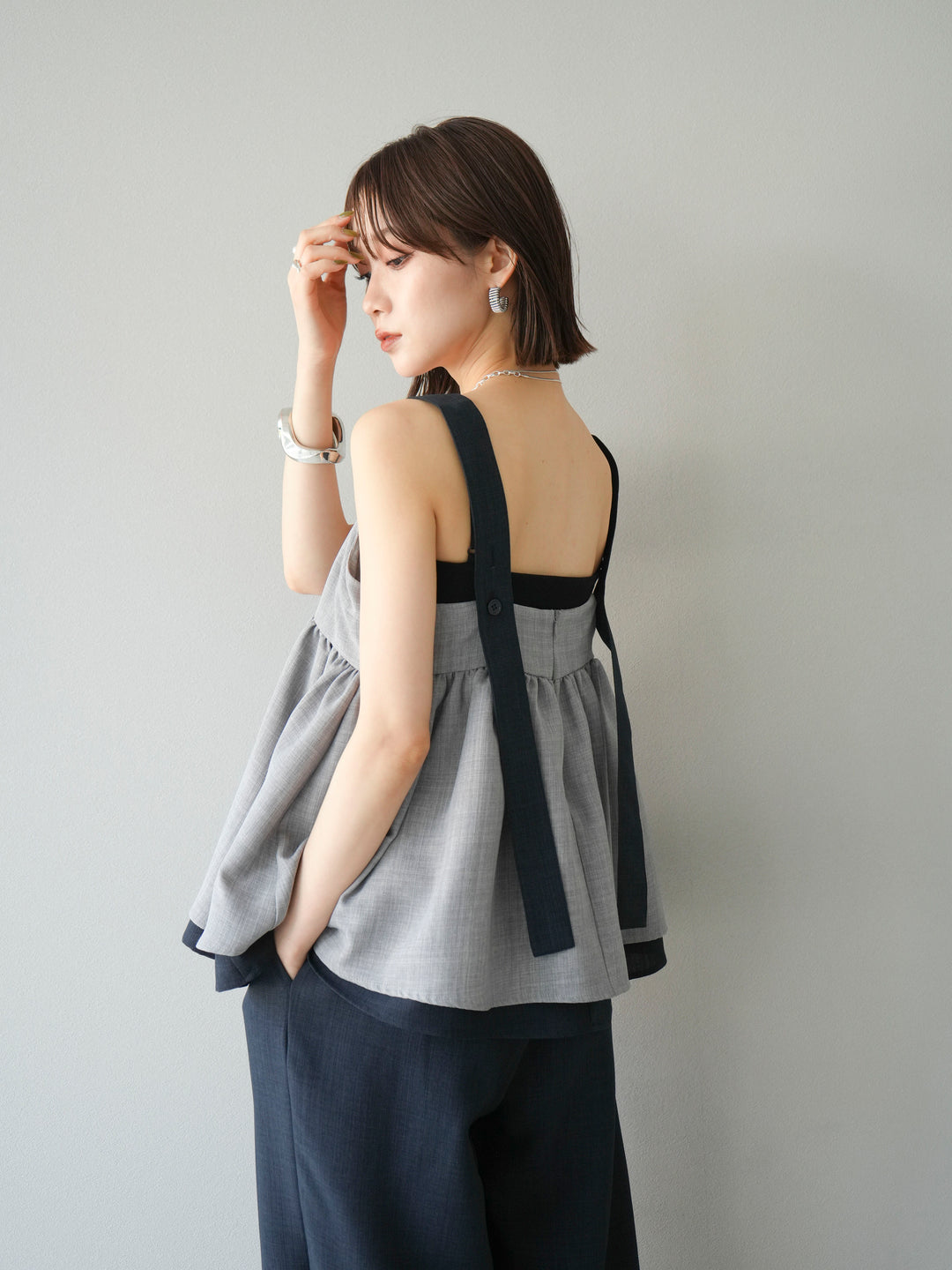 [SET]リネンライク配色フレアタンクトップ+選べるアクセセット(2set)