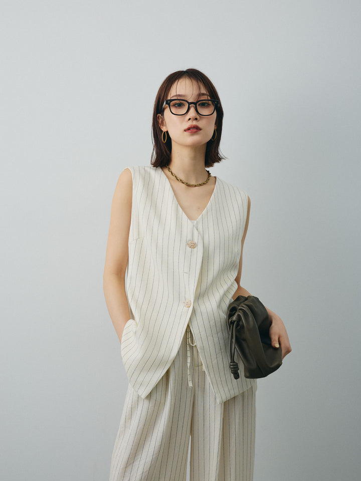 [SET]ストライプベスト＆ワイドパンツSET UP+ストライプベスト＆ワイドパンツSET UP(2set)