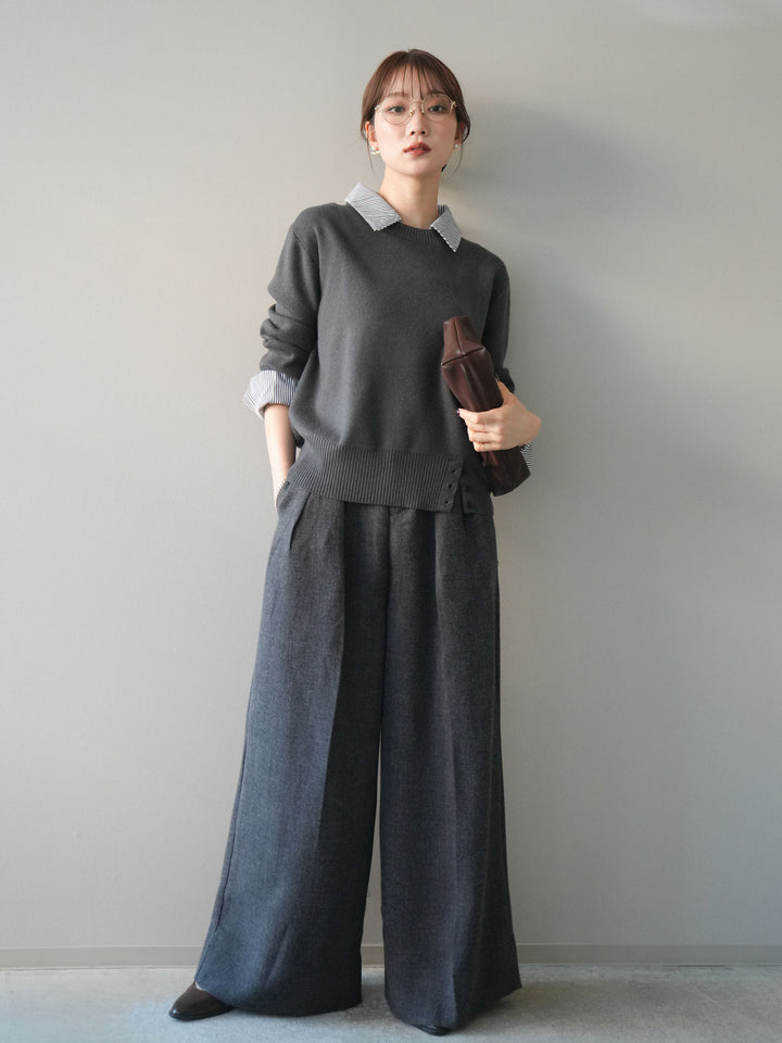 [予約]ウールタッチベルト付ワイドパンツ/charcoal