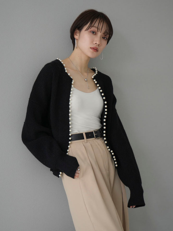 [Pre-order] Angora Touch Pearl Design Knit Cardigan/Black