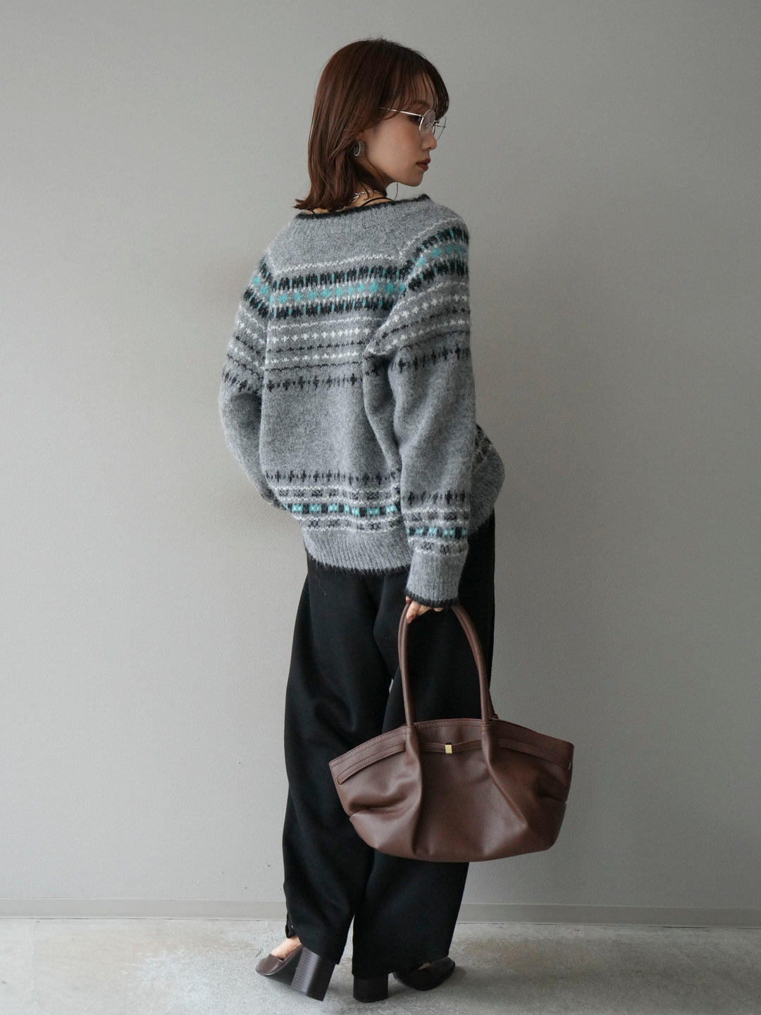 [SET]求心柄ウッドボタンニットカーディガン+2WAYデザインスウェットパンツ(2set)