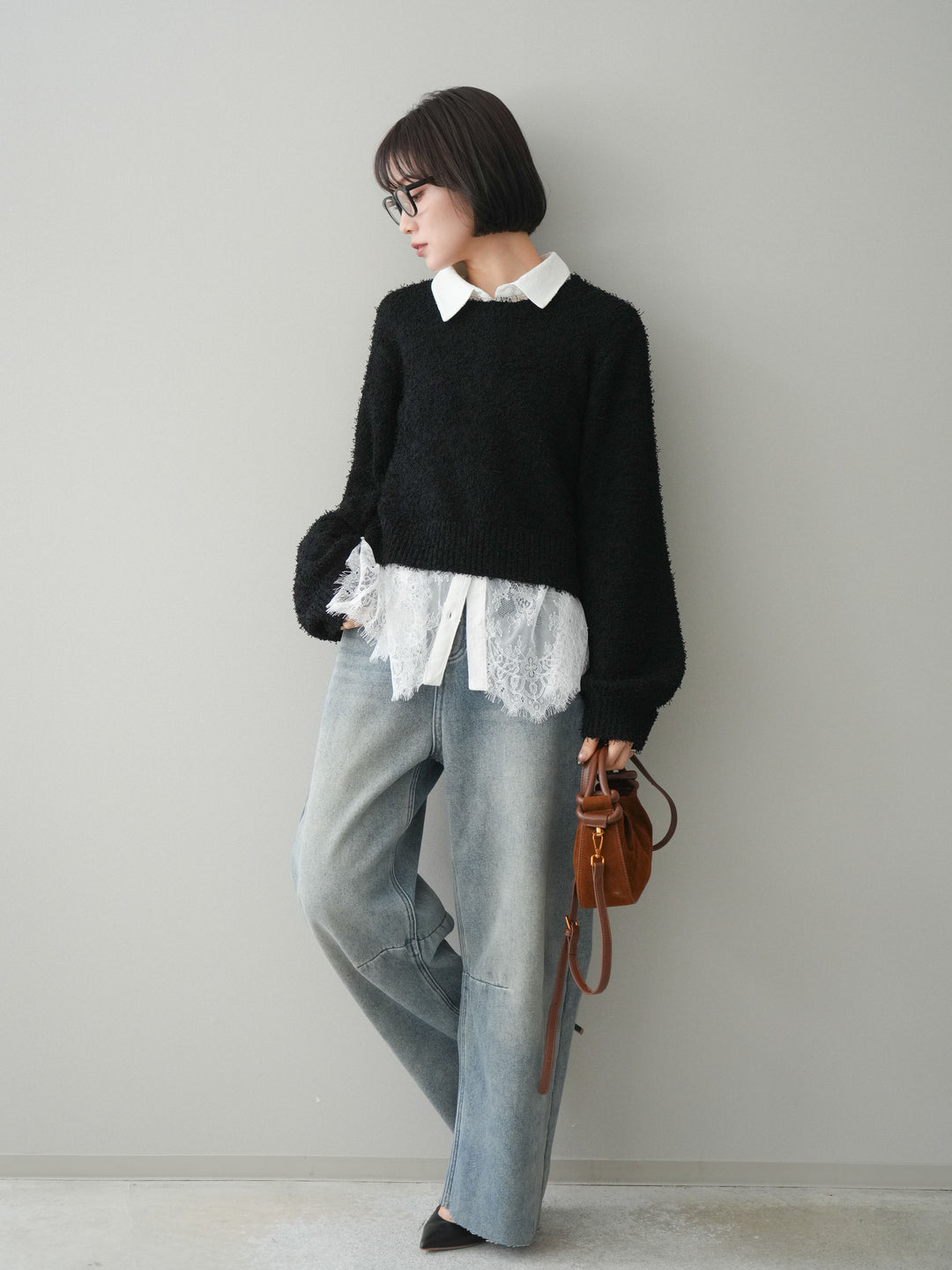 [予約]裏起毛カットオフカーブデニムパンツ/blue