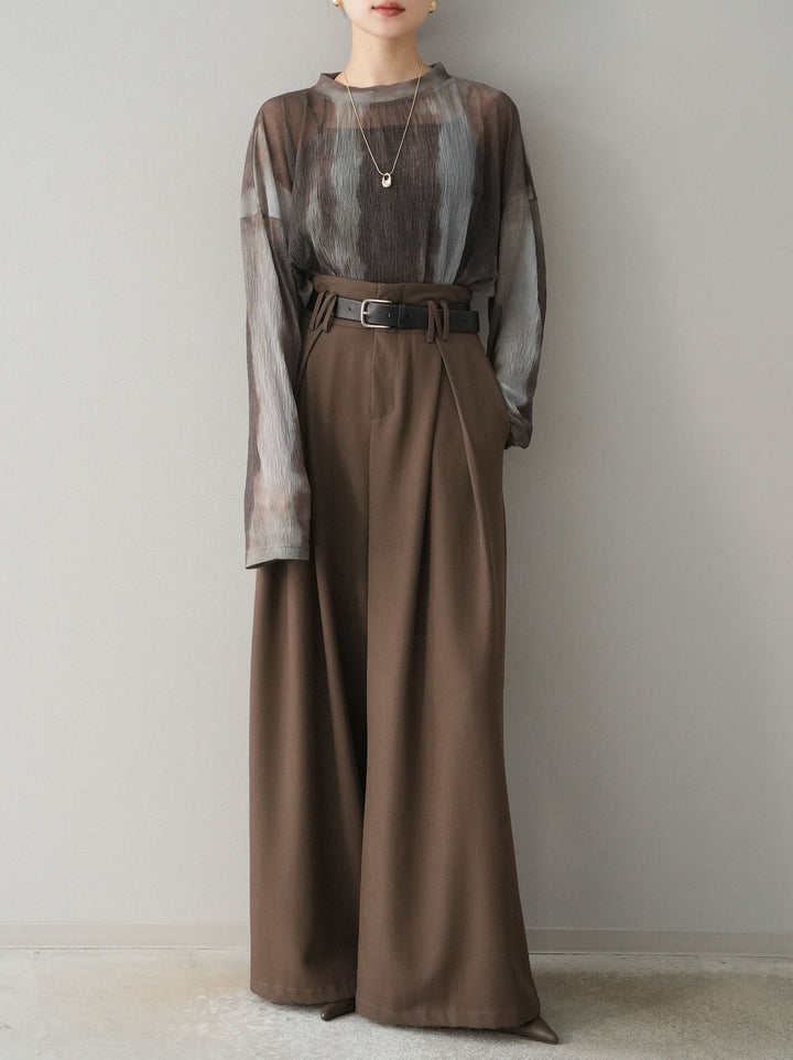 [預訂] 水彩圖案薄紗上衣/棕色