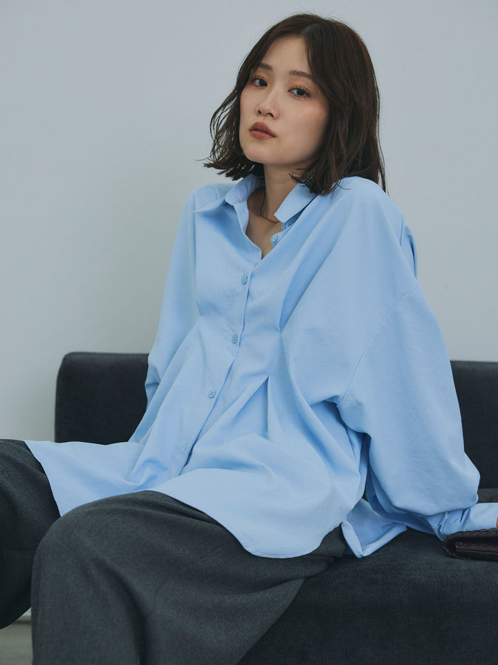 【Allure】[SET]合繊ウエストタックシャツ+杢調ライトストレートパンツ(2set)