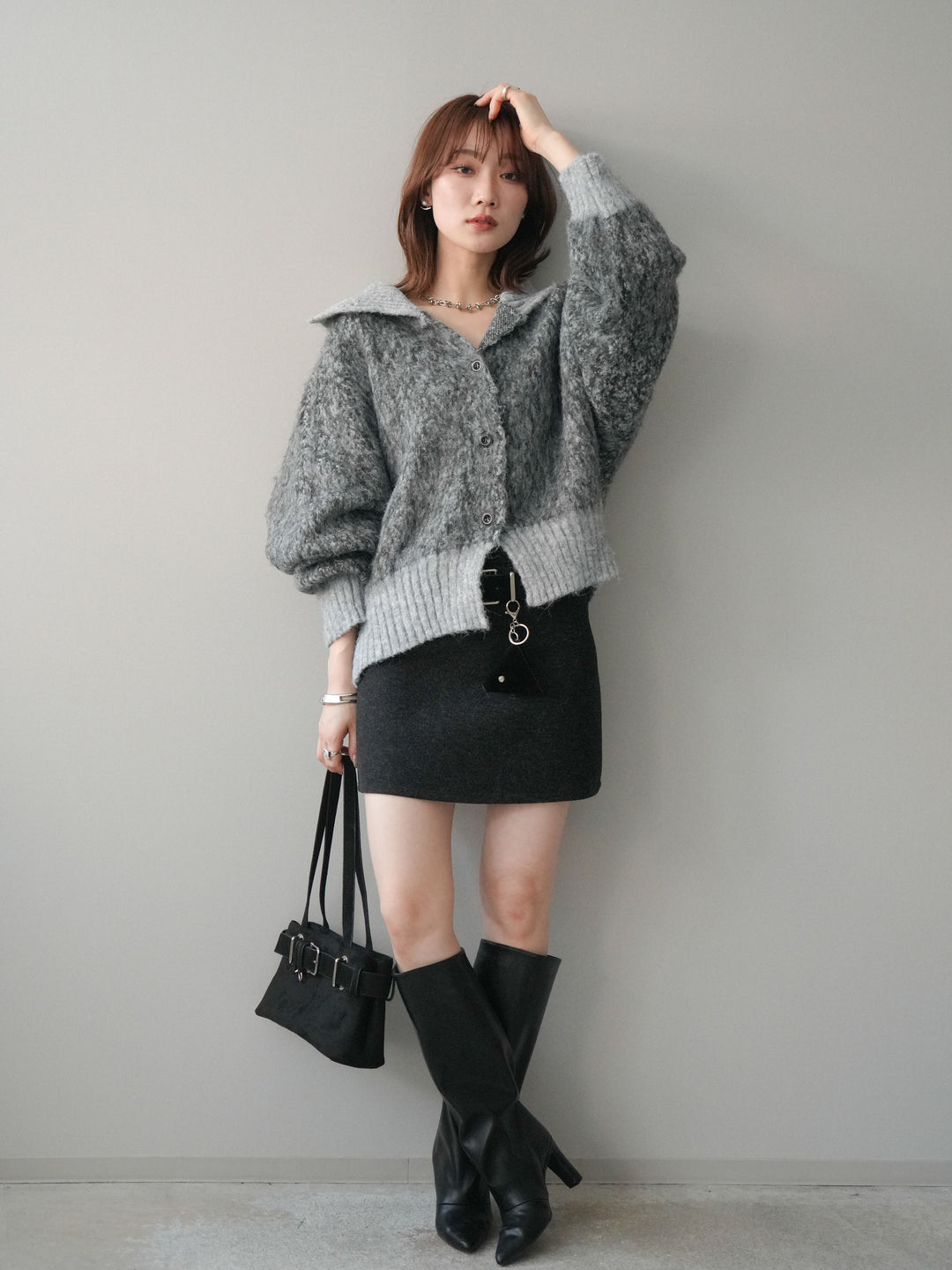 [予約]ウールタッチベルト付ミニスカート/black