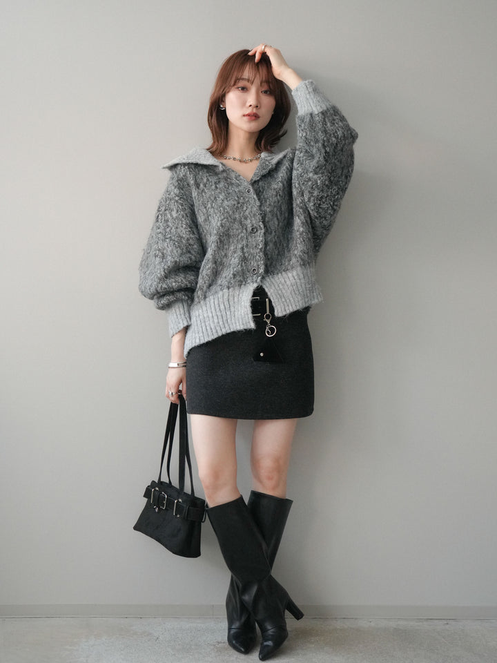 [予約]ウールタッチベルト付ミニスカート/black