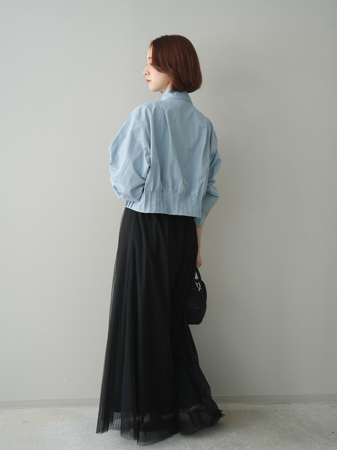 [SET]ボウタイ裾プリーツライトジャケット+ストライプチュールボリュームバギーパンツ(2set)