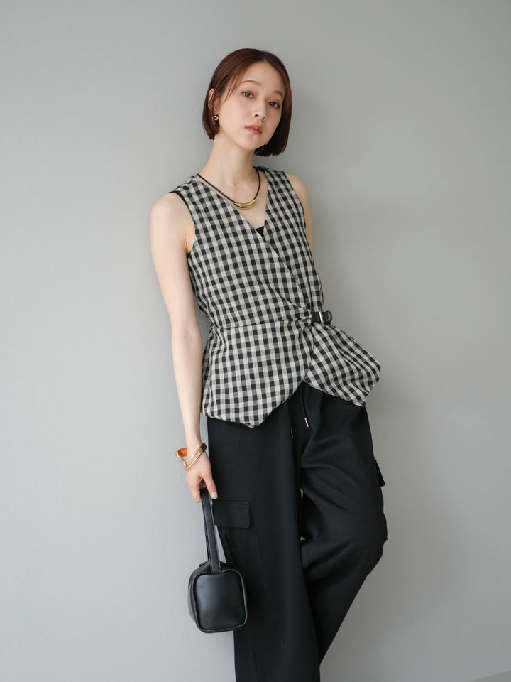 [予約]ベルトデザインバルーンブラウス/チェック