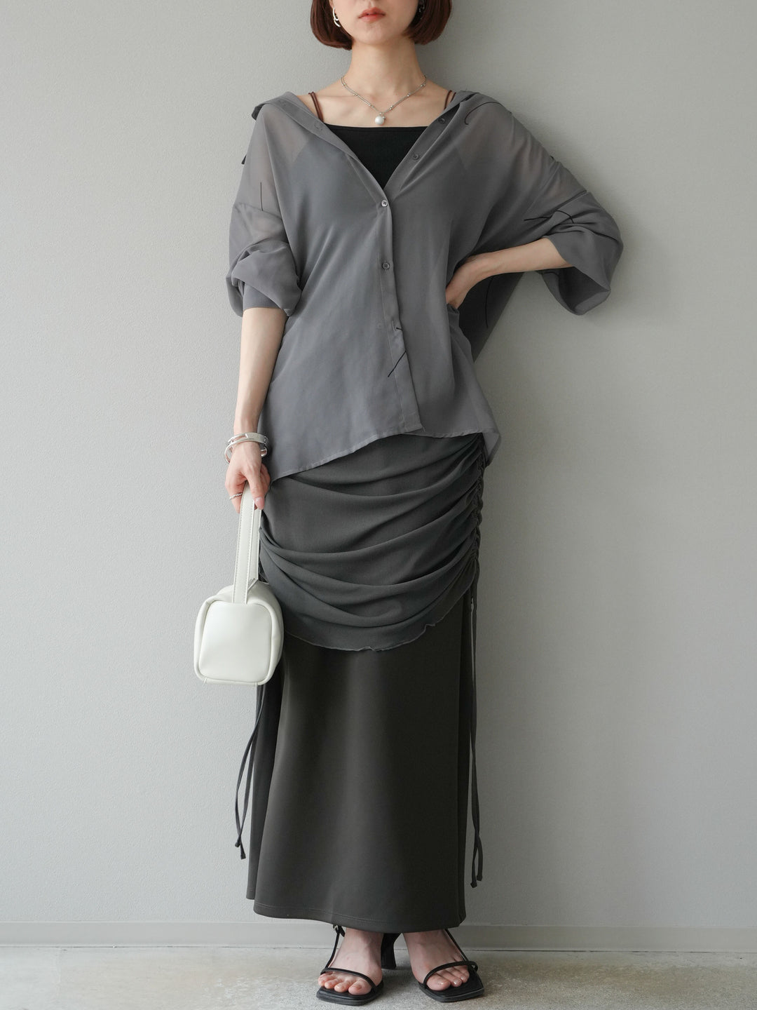 [予約]シアーレイヤードタイトスカート/チャコール